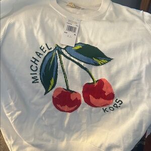 Michael Kors White Sweater with Red Cherry Design